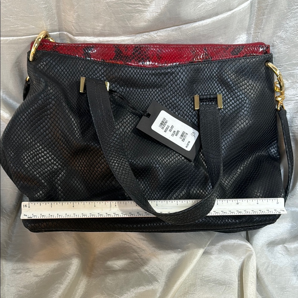 Chic Black and Red Snakeskin Tote Bag